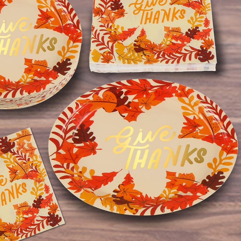 DIYASY 200 Pack Thanksgiving Paper Plates and Napkins, Fall Disposable Plates Dinnerware Heavy Duty Dessert Dinner Plate for 50 Guests Party Supplies - Image 3
